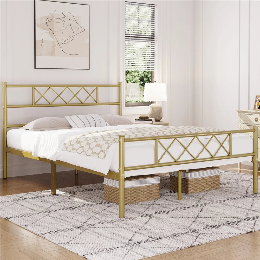 White Twin Metal Bed Frame with Headboard & Footboard C2225