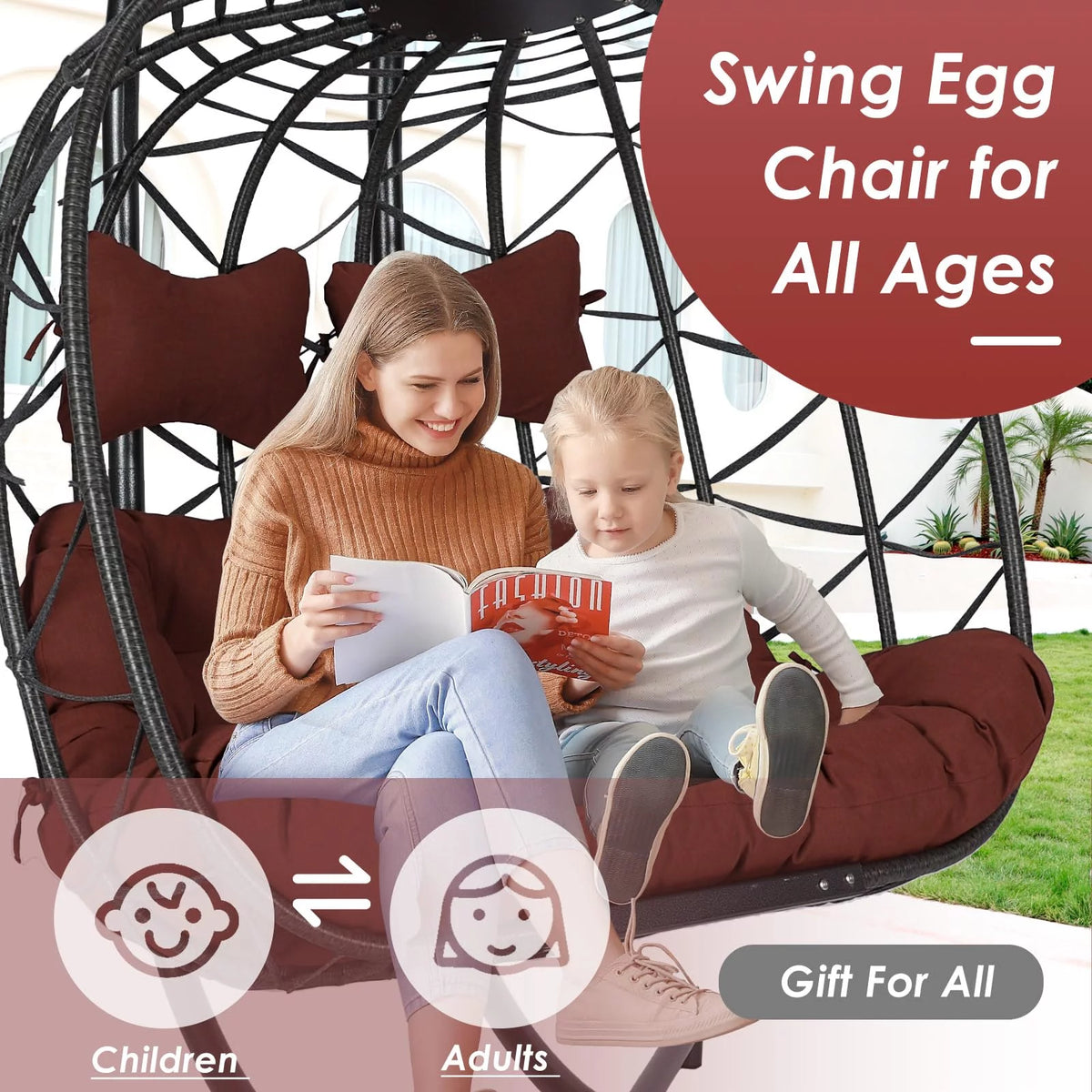 2 Seater Gray Swing Chair with Stand Y343
