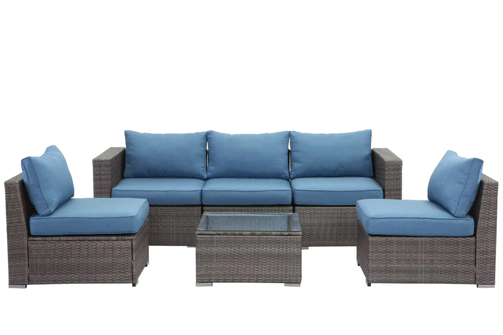 6 Pcs Outdoor Wicker Rattan Furniture Set with Cushions S5504
