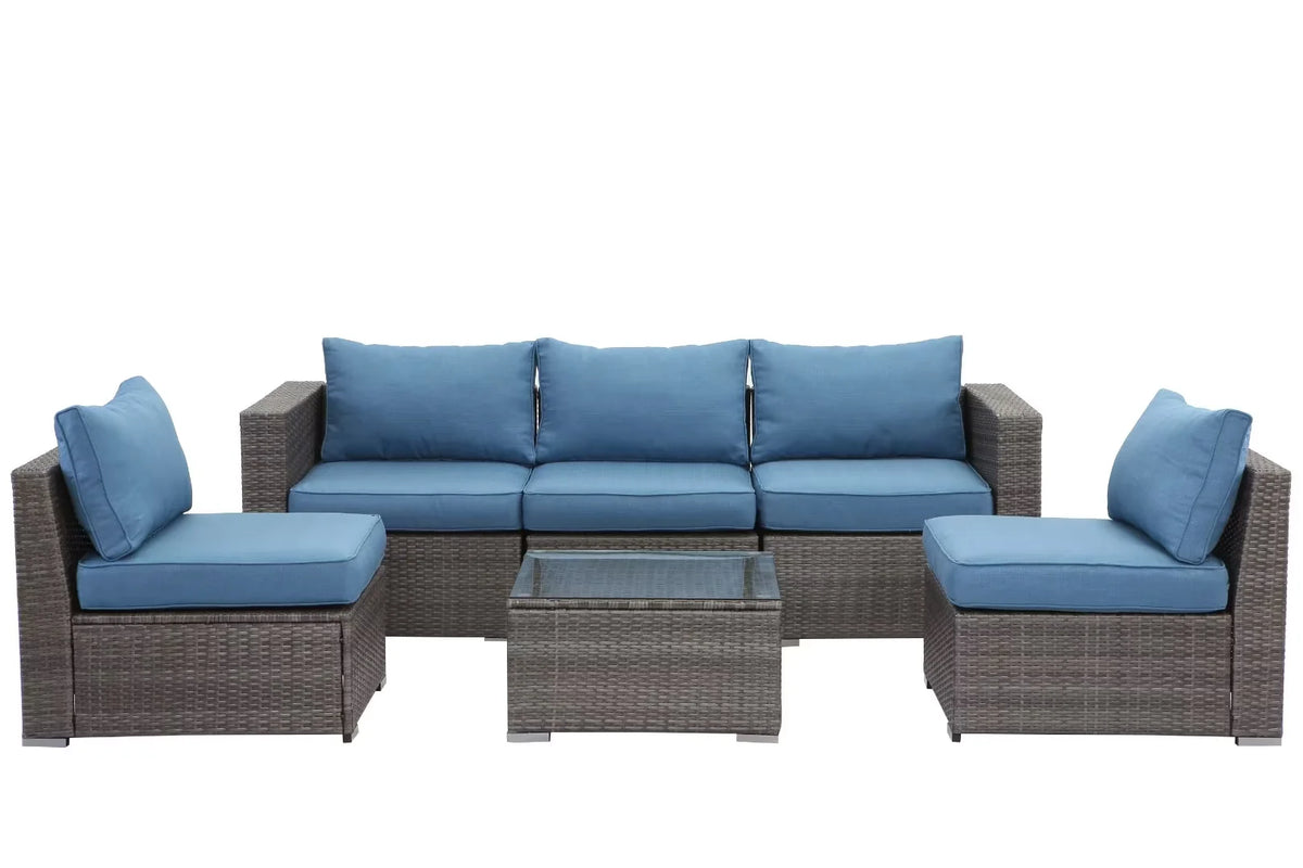 6 Pcs Outdoor Wicker Rattan Furniture Set with Cushions S5504