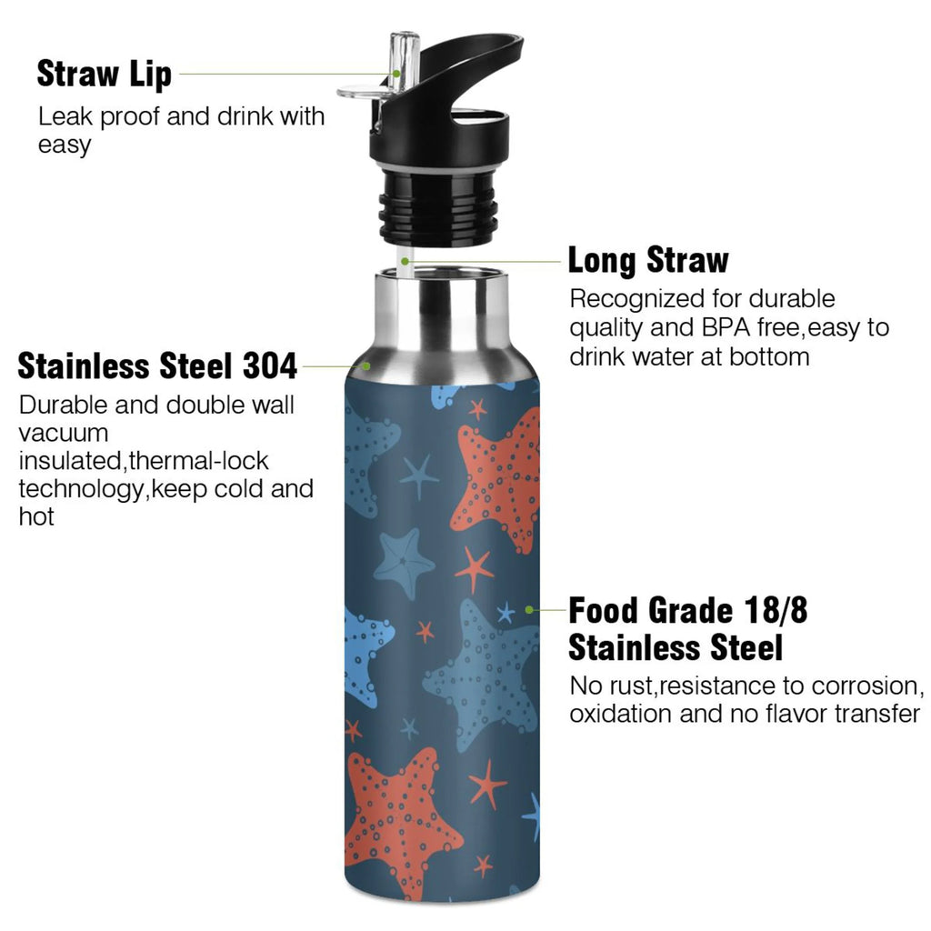 Blue-orange Starfish Stainless Steel Insulated Water Bottle with Straw Lid W5672