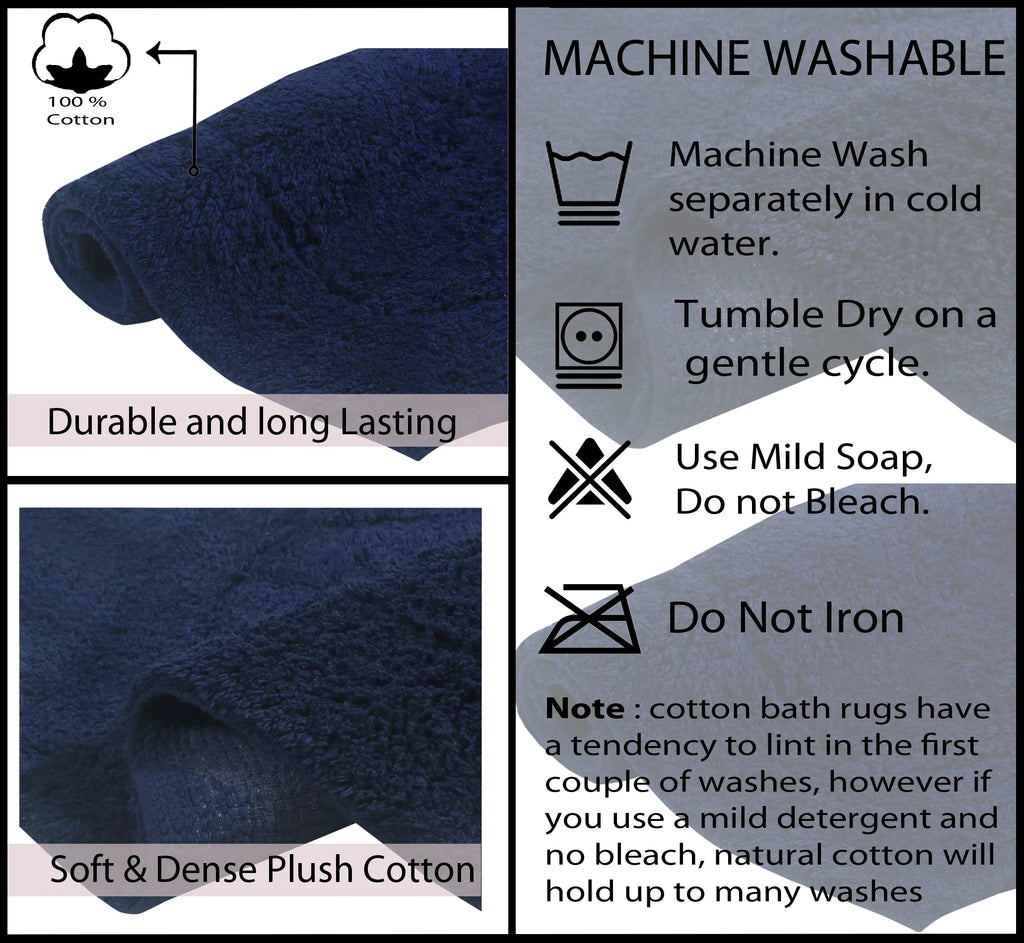 Navy 3 Piece Cotton Tufted Bath Rug Set Q789
