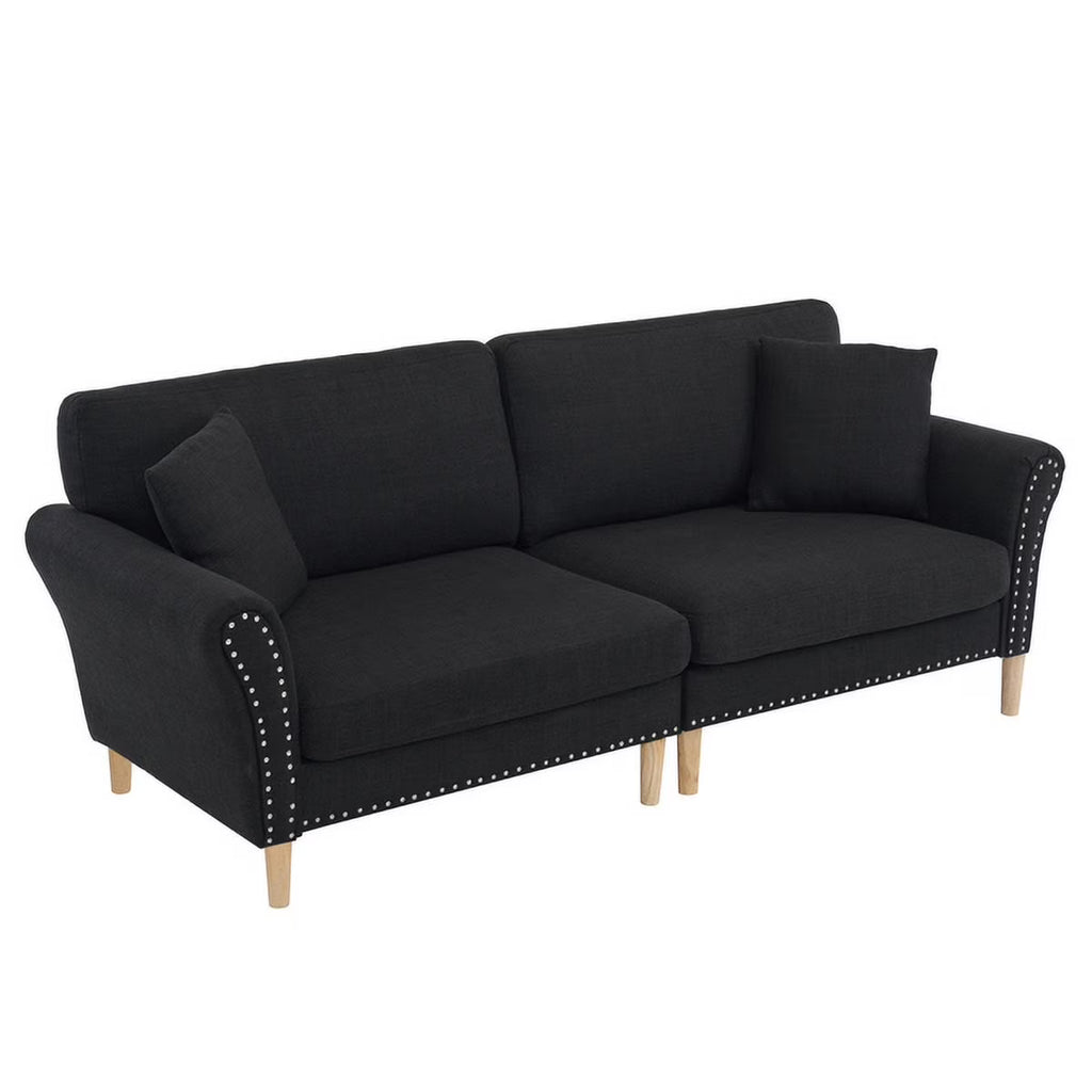Black Upholstered 2-Seat Loveseat Sofa with 2 Pillows Q90243