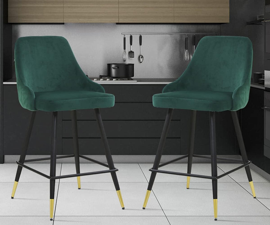 Grey Velvet Bar Stools Set of 2 with Backrest U7500