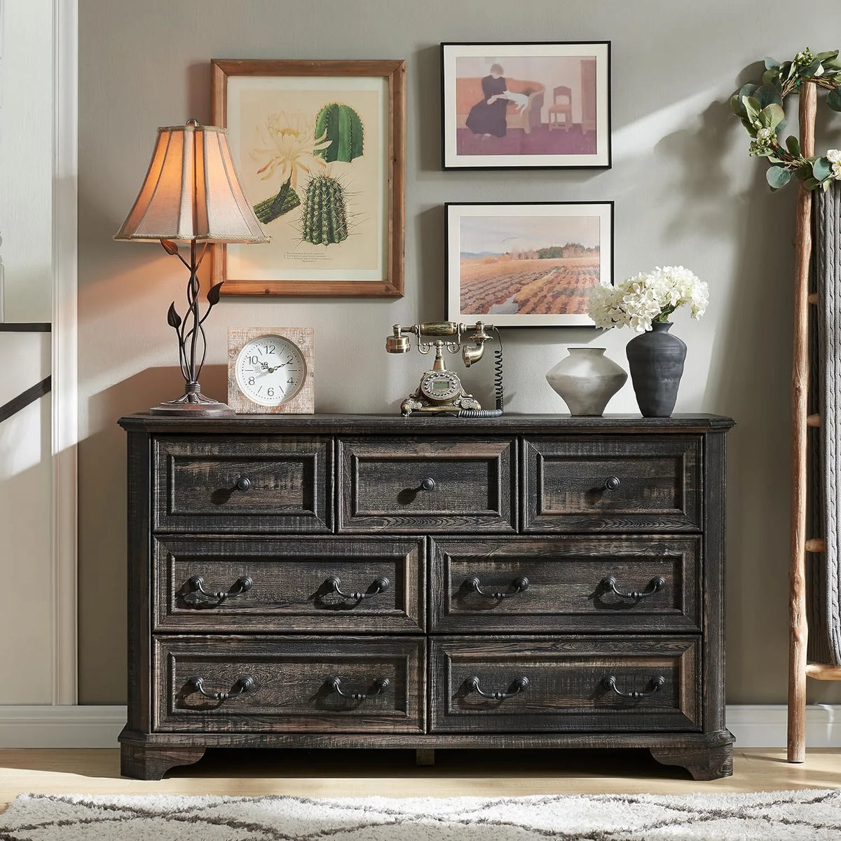 Brown 7 Drawer Wood Dresser D379