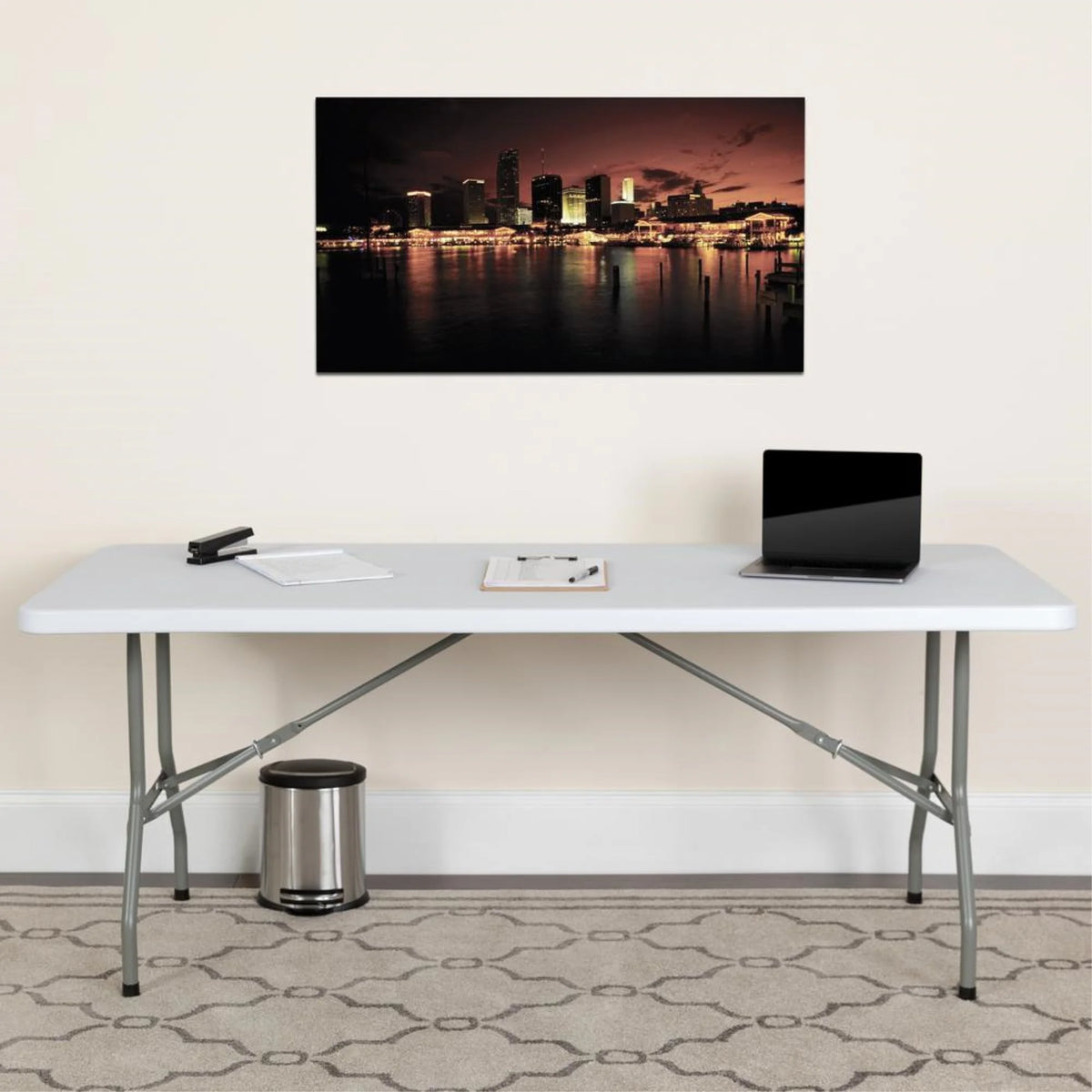 6-Foot Granite White Plastic Folding Table U22636