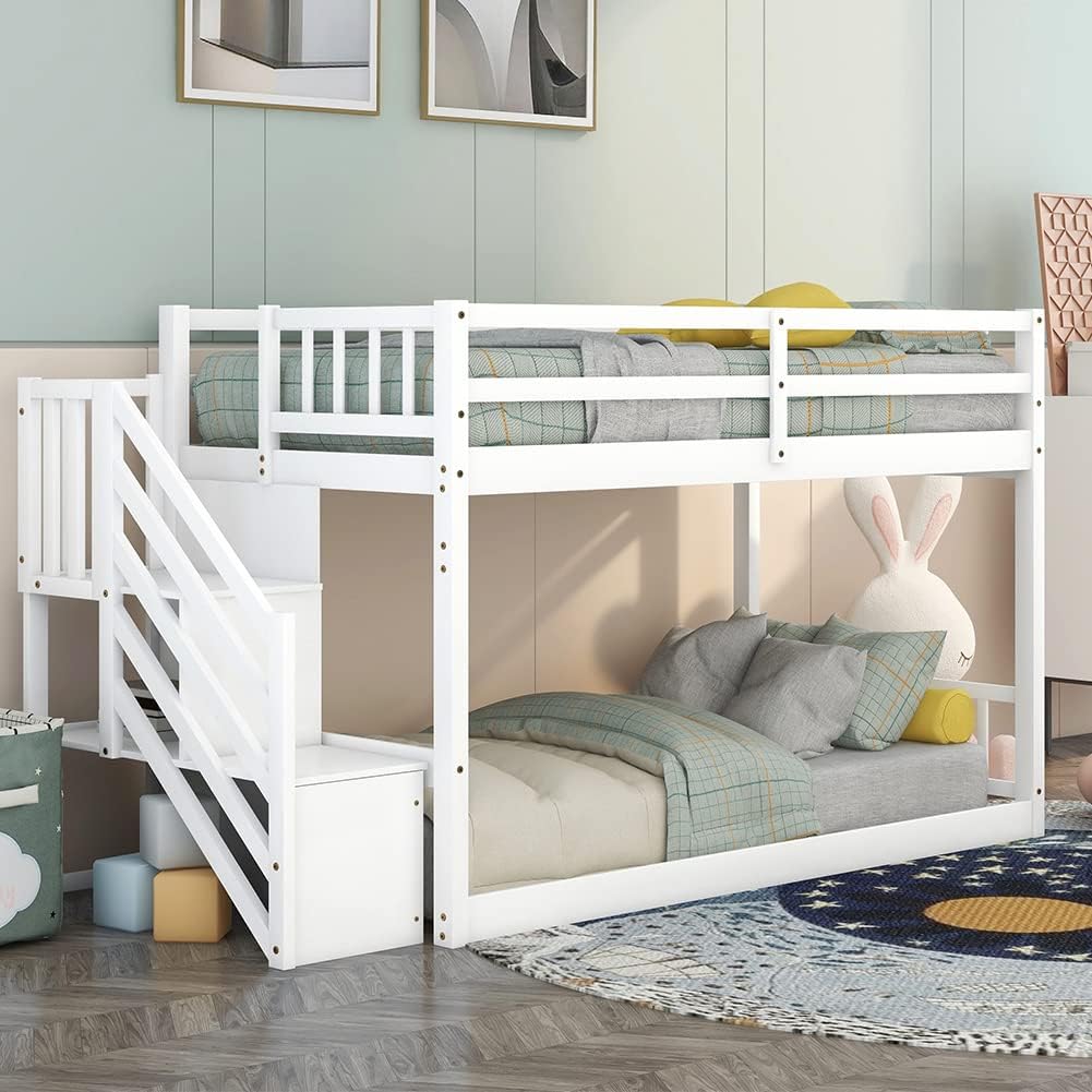 Twin Low Profile Bunk Beds with Slide and Staircase X37761