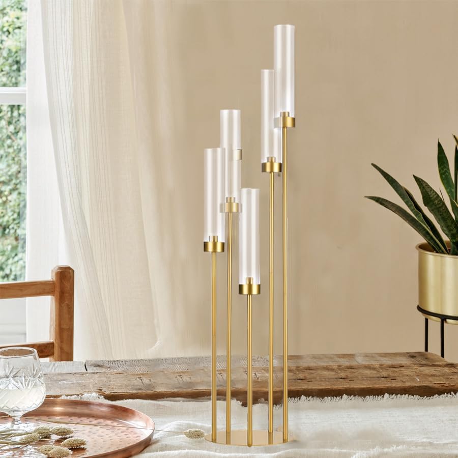 Matte Black 5 Arm Candelabra with Acrylic Shades I6376