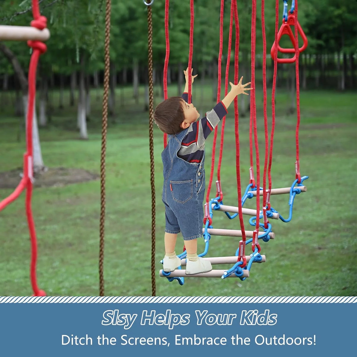 60FT Durable Ninja Slackline Kit with 10 Obstacles & Bag G111
