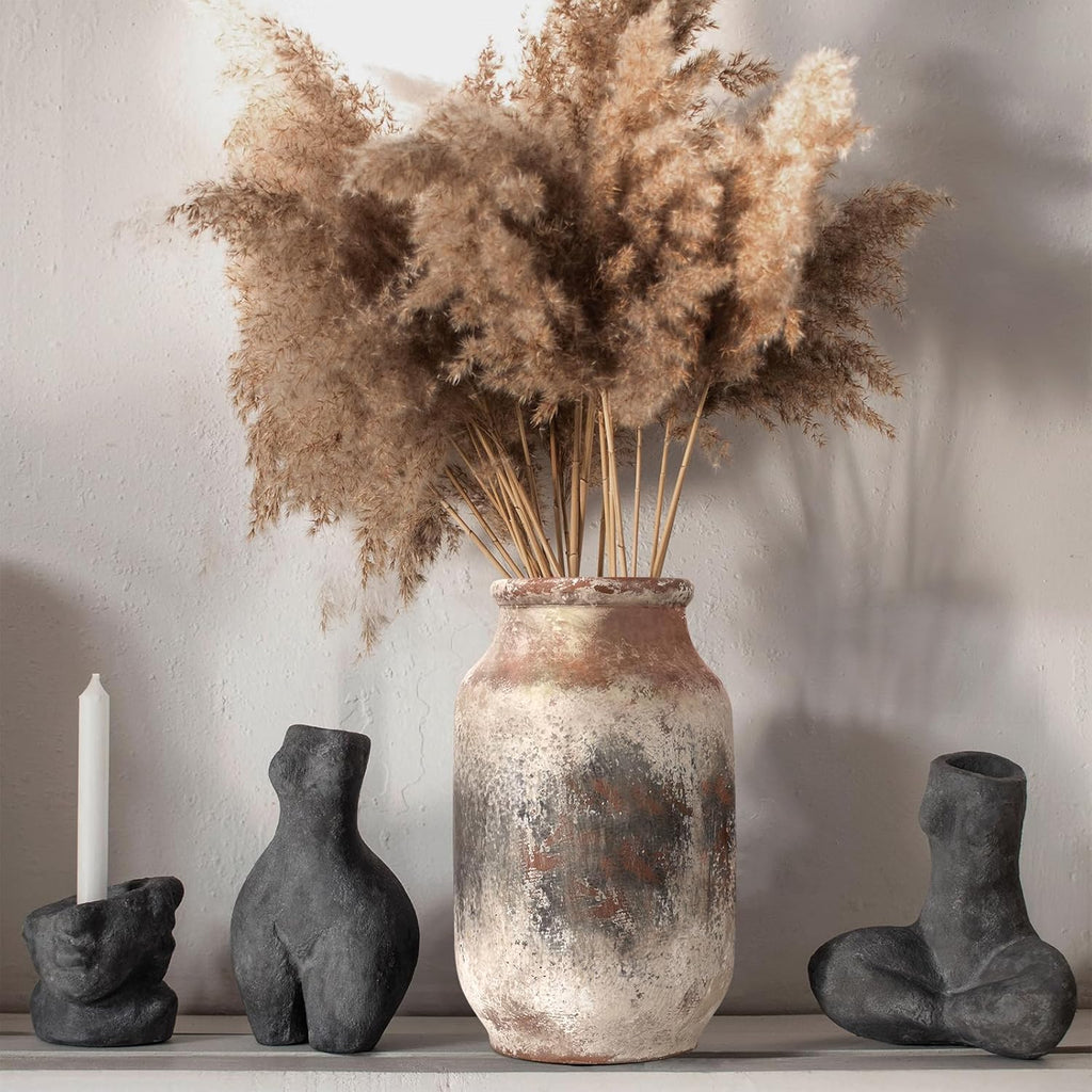 Rustic Ceramic Flower Vase Whitewashed Terracotta Floor Vase C71185
