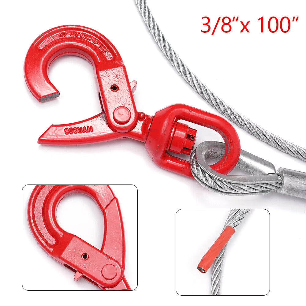 3/8" x 100" Steel Core Wire Rope Winch Cable with Swivel Hook T4250