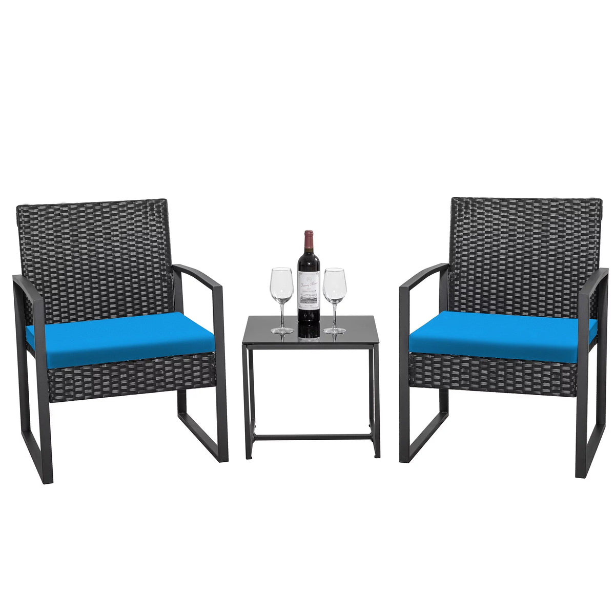 Black 3-Piece Wicker Bistro Chair Set with Coffee Table C159