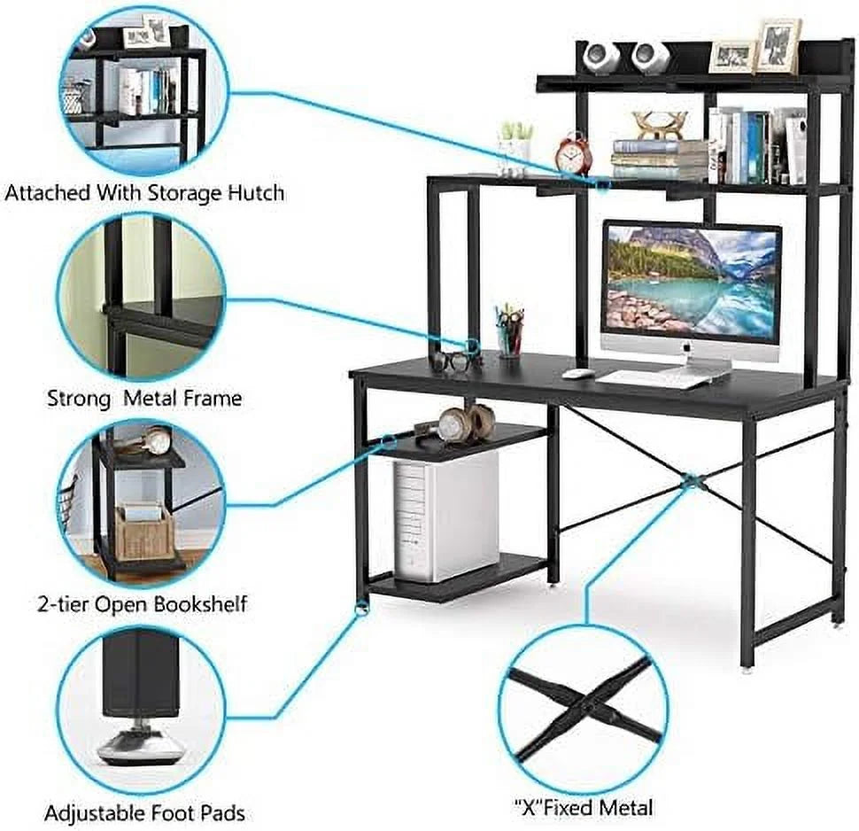 Black 47 Inch Computer Desk with Shelves and Hutch Z370335