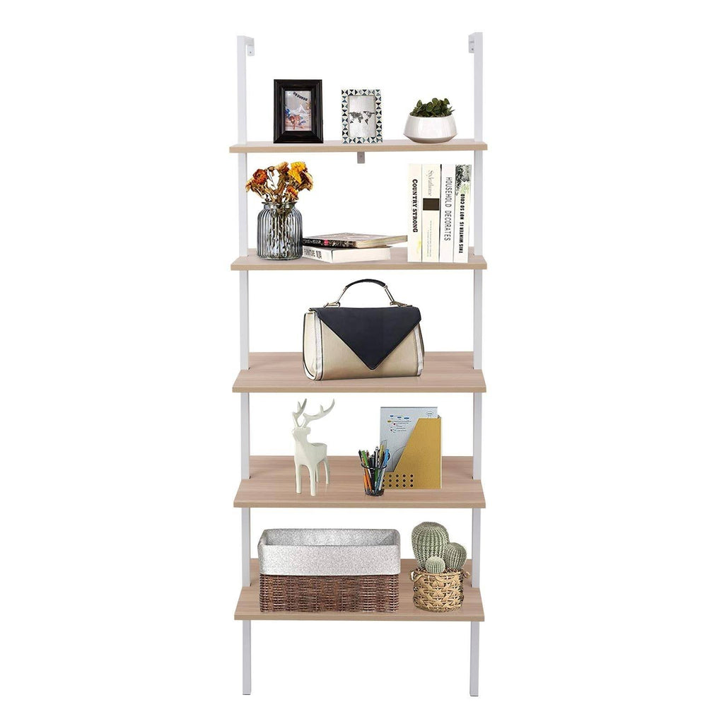 5-Tier Wood Ladder Bookcase with Metal Frame O580093