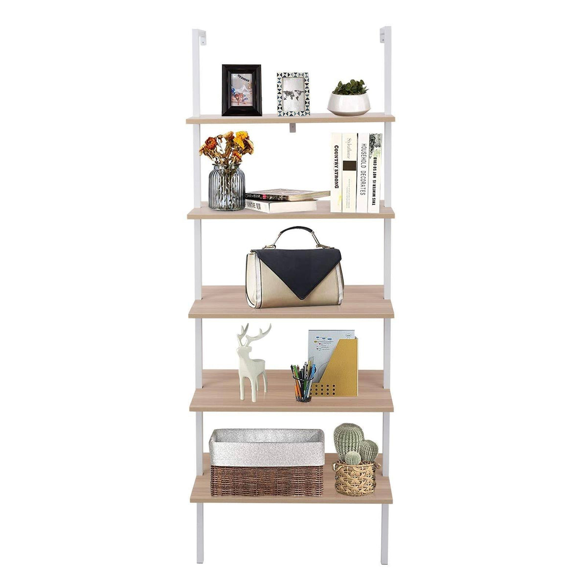 5-Tier Wood Ladder Bookcase with Metal Frame O580093