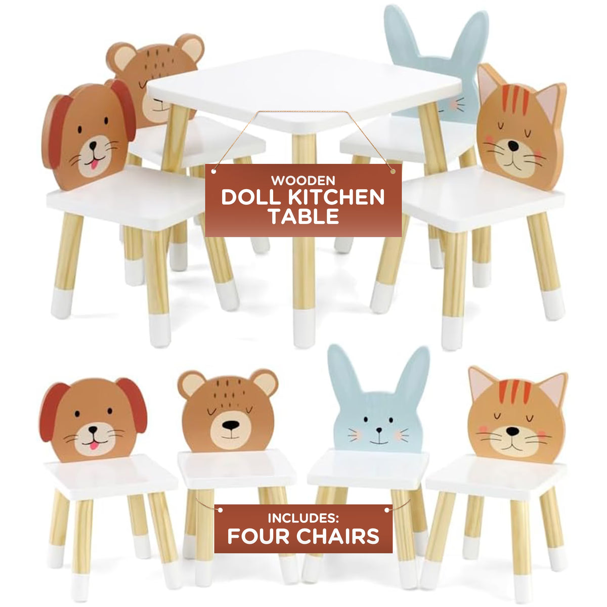 18 Inch Doll Wooden Kitchen Table and 4 Chair Dining Set X347