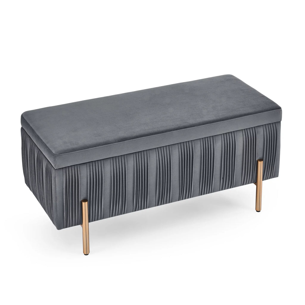 Grey Velvet Upholstered Storage Bench X2427