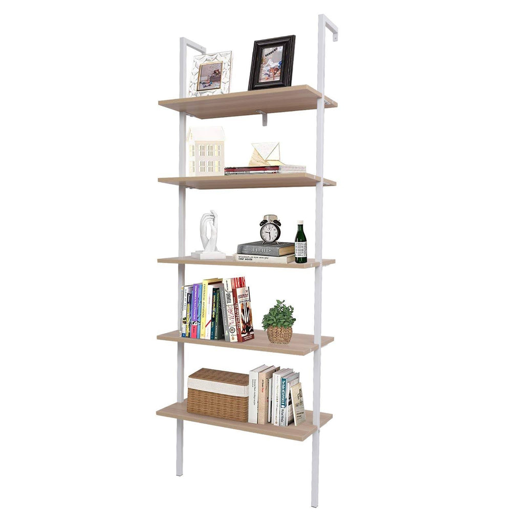 5-Tier Wood Ladder Bookcase with Metal Frame O580093