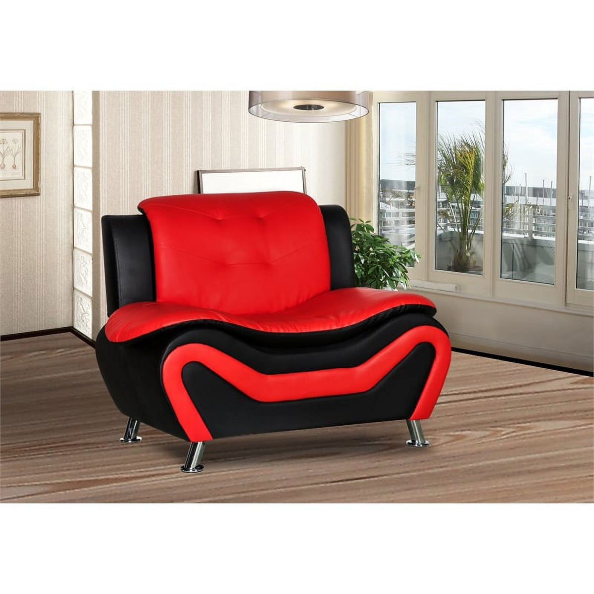 2-Piece Set with Sofa and Club Chair in Black & Red C22969