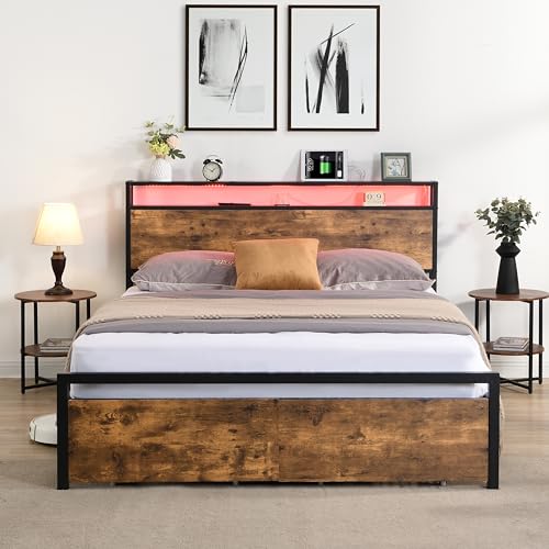 Black Queen Storage Headboard with 2 Drawers Platform Bed R5720