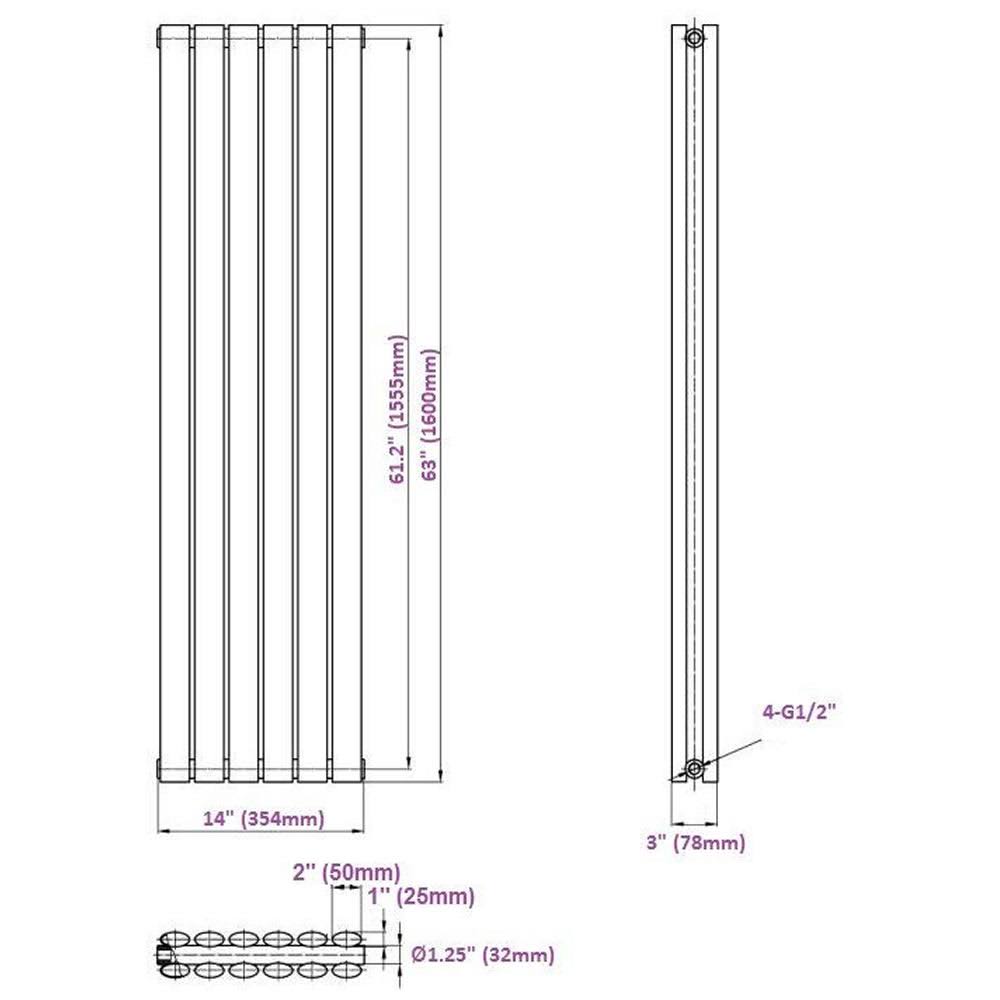 Double Panel Anthracite Vertical Radiator 63 Inches x 14 Inches O380