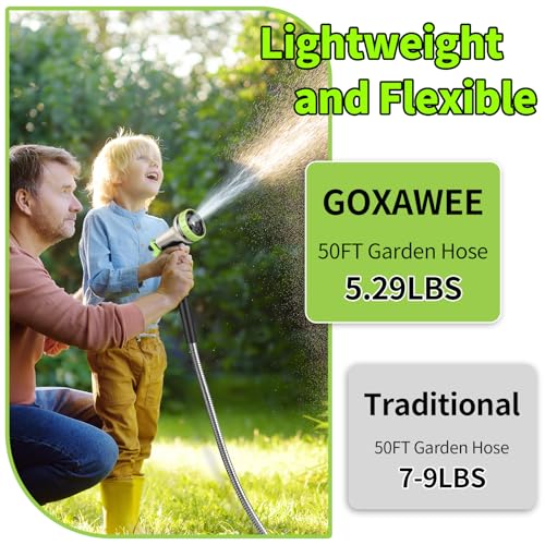 50FT Stainless Steel Heavy Duty Garden Hose with 10 Function Nozzle D49841
