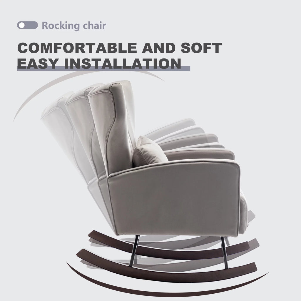 Velvet Upholstered Rocking Chair with Metal Legs G795628