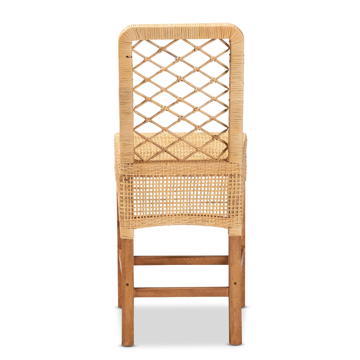 Natural Rattan and Walnut Brown Wood Counter Stool B240775
