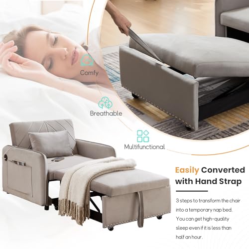 Black Velvet Convertible Sofa Bed Chair with USB Ports X854