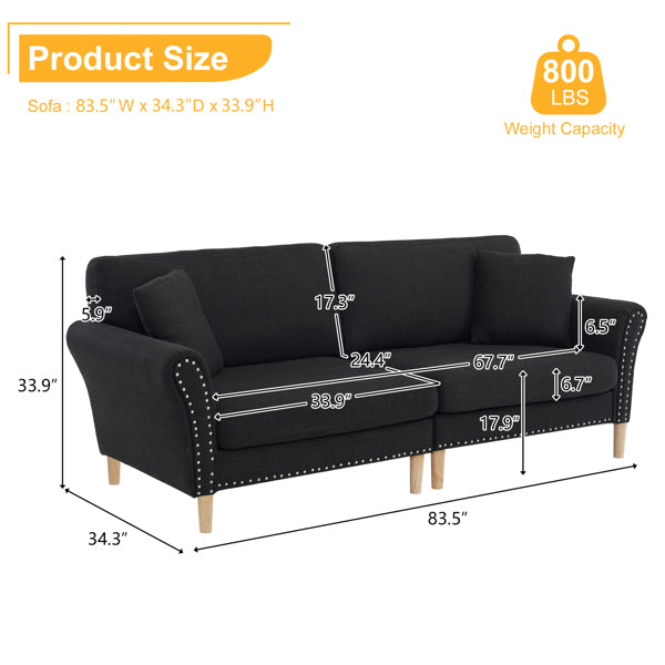 Black Upholstered 2-Seat Loveseat Sofa with 2 Pillows Q90243
