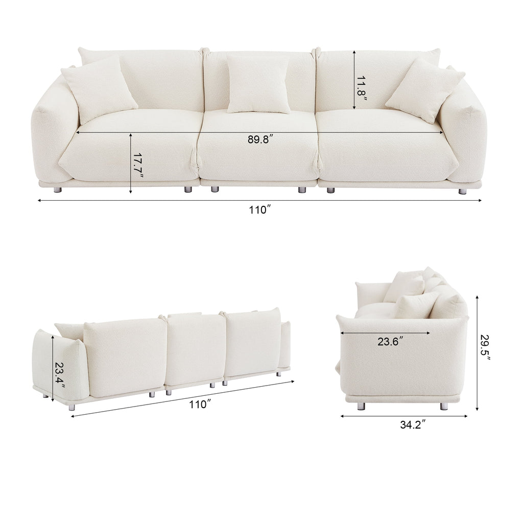 White Lambswool 4 Seat Sofa with 3 Pillows O16252