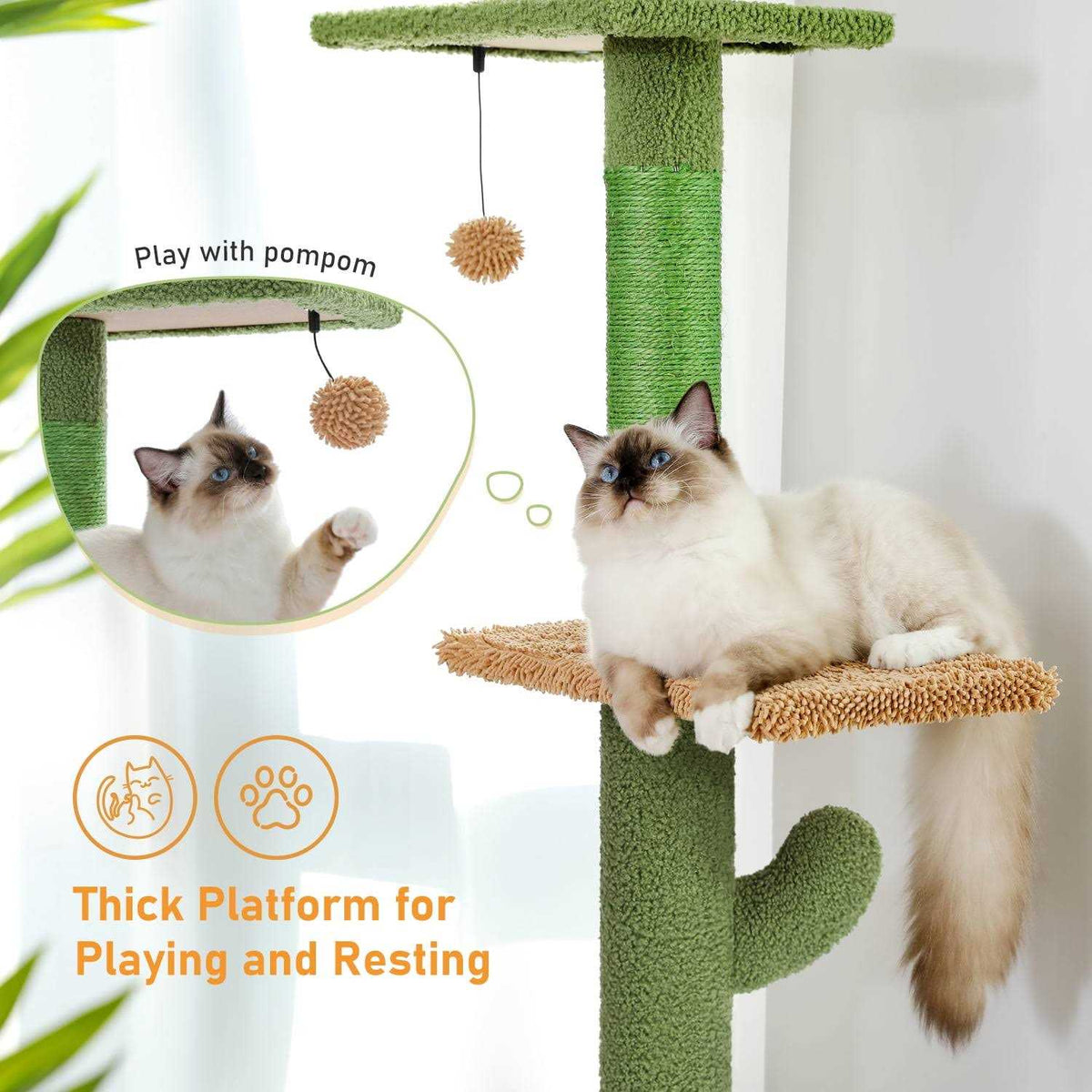 Cactus Cat Tree Floor to Ceiling Cat Tower with Adjustable Height R354664