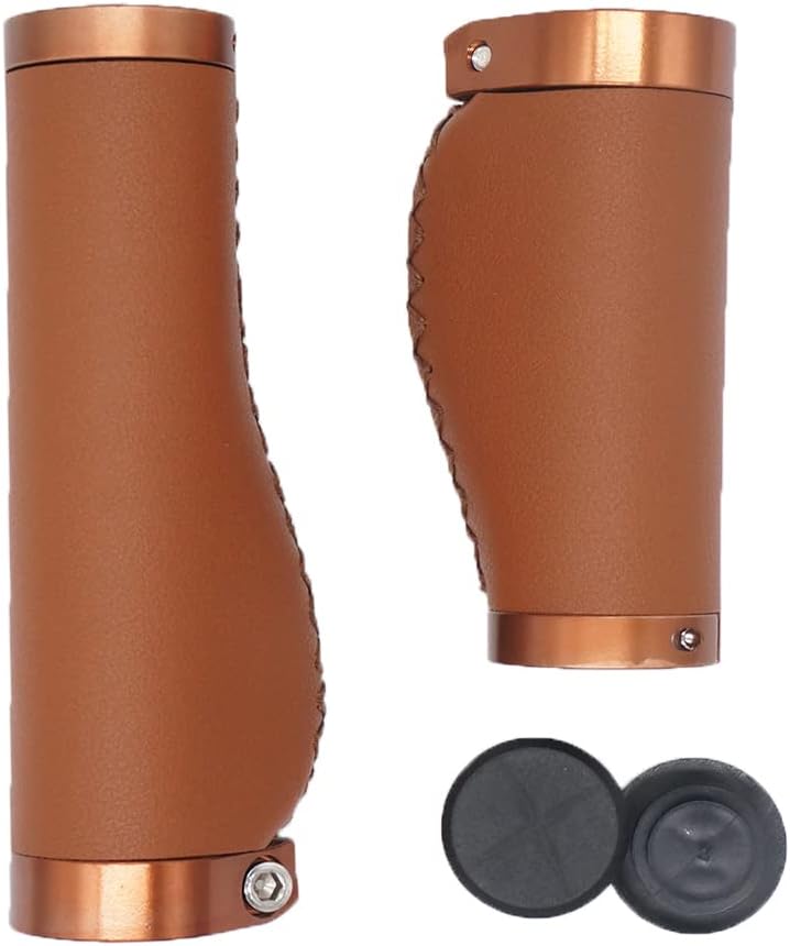 Brown PVC Microfiber Leather Ergonomic Bike Handle Grips W2516