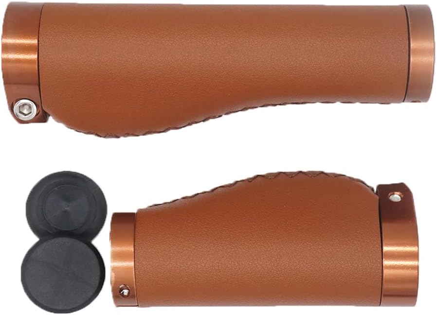 Brown PVC Microfiber Leather Ergonomic Bike Handle Grips W2516