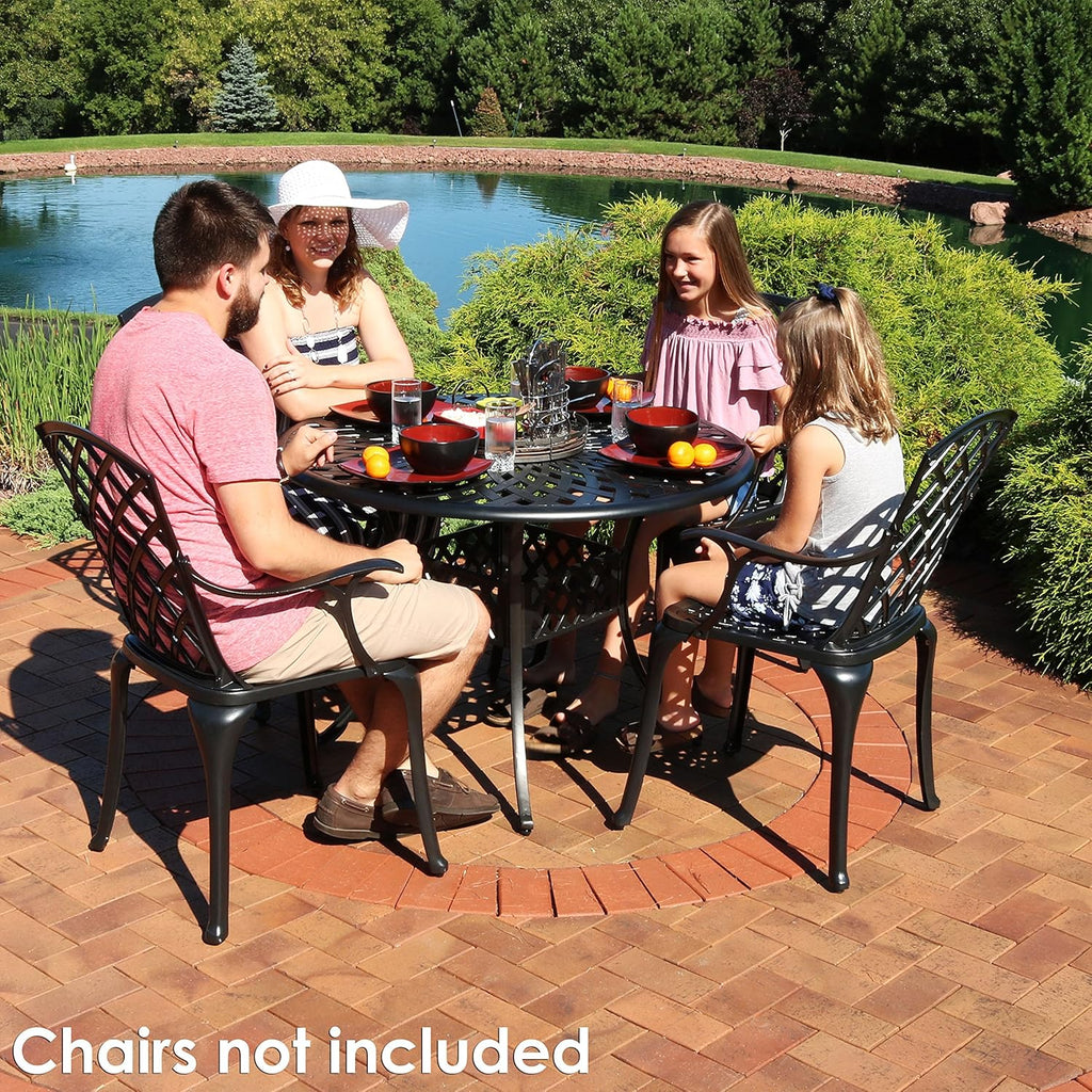 Round Cast Aluminum Patio Dining Table with Umbrella Hole Z73765