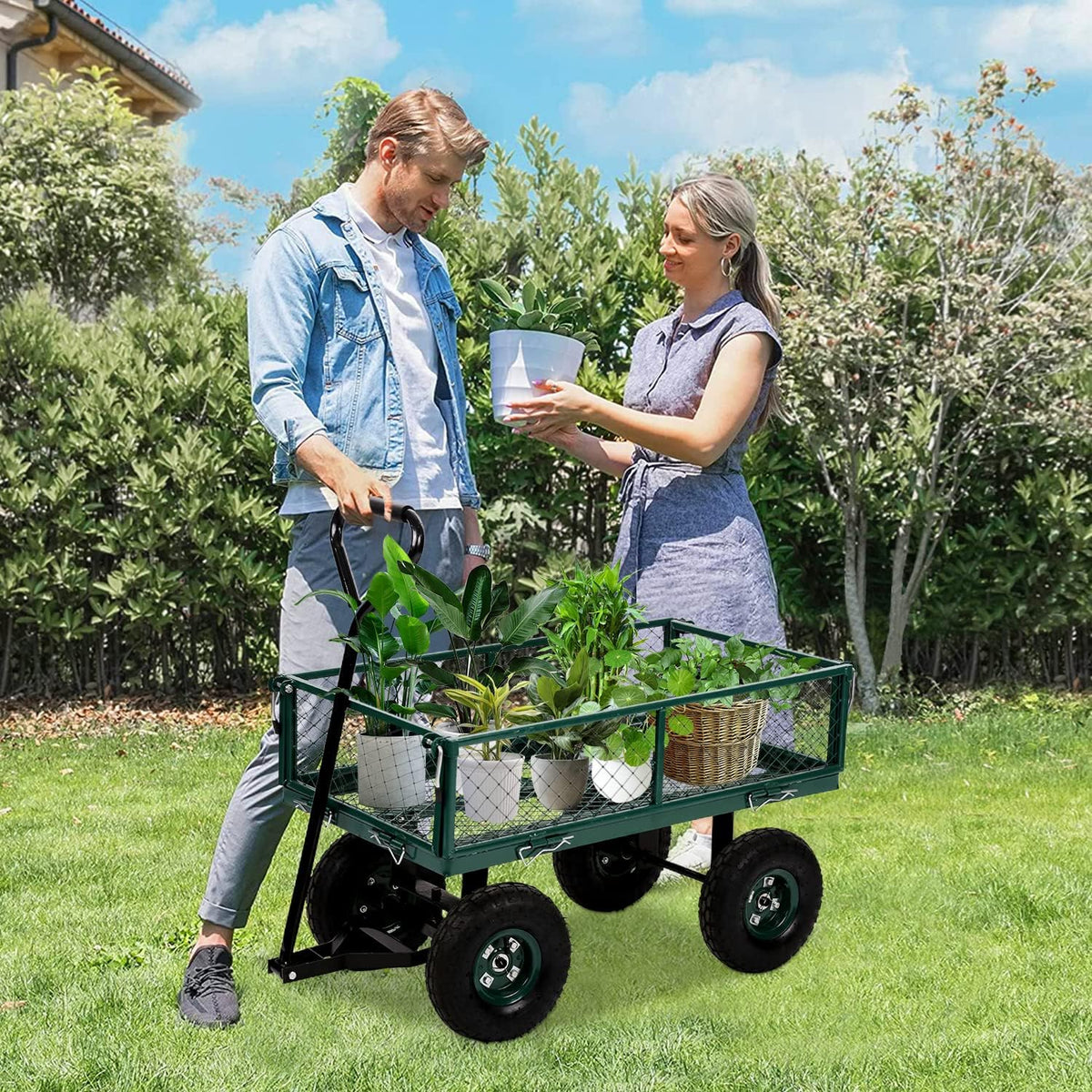 Heavy Duty Utility Wagon Garden Cart with Removable Sides, 400lb Weight Capacity, Folding Collapsible Wagon V12375