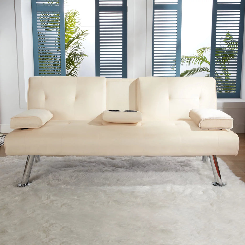 65" Upholstered Folding Futon Sofa Bed Convertible Couch W261597