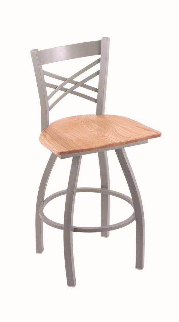 Anodized Nickel Swivel Stool with Natural Oak Seat R440253