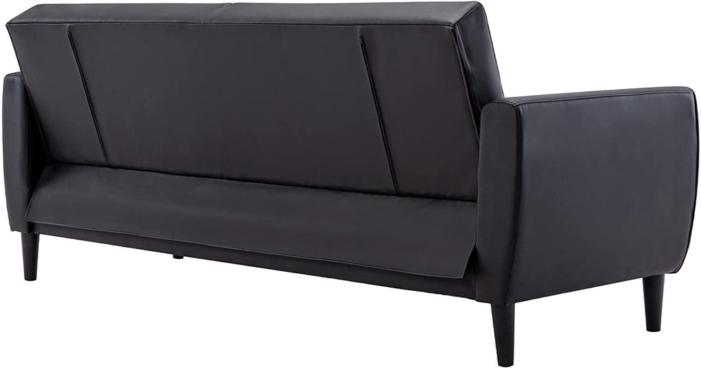 Black PU Leather Convertible Folding Sleeper Sofa Bed with Storage Box G518