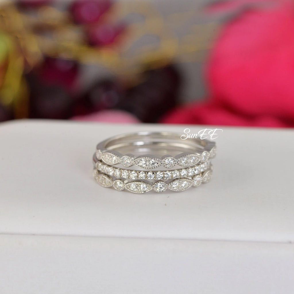 0.7ct Half Eternity Art Deco Wedding Band Stack Promise Ring Diamond Simulated 925 Sterling Silver Anniversary Ring V602174