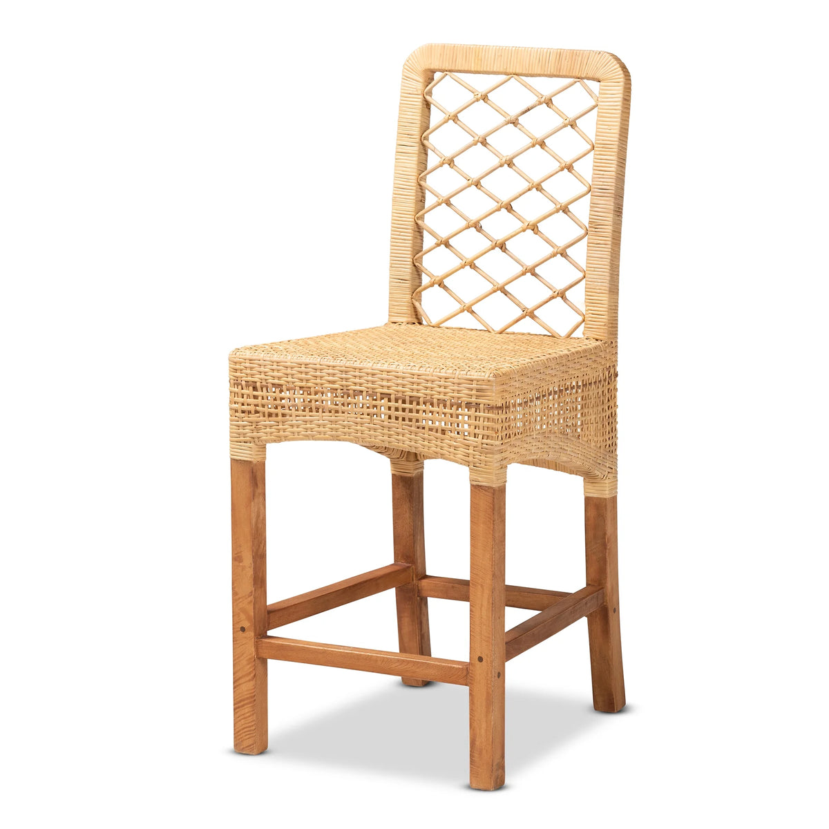 Natural Rattan and Walnut Brown Wood Counter Stool B240775