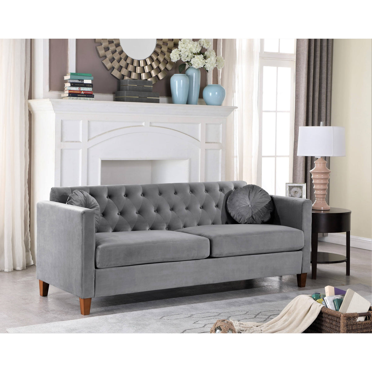 Grey Velvet Chesterfield Sofa L784494