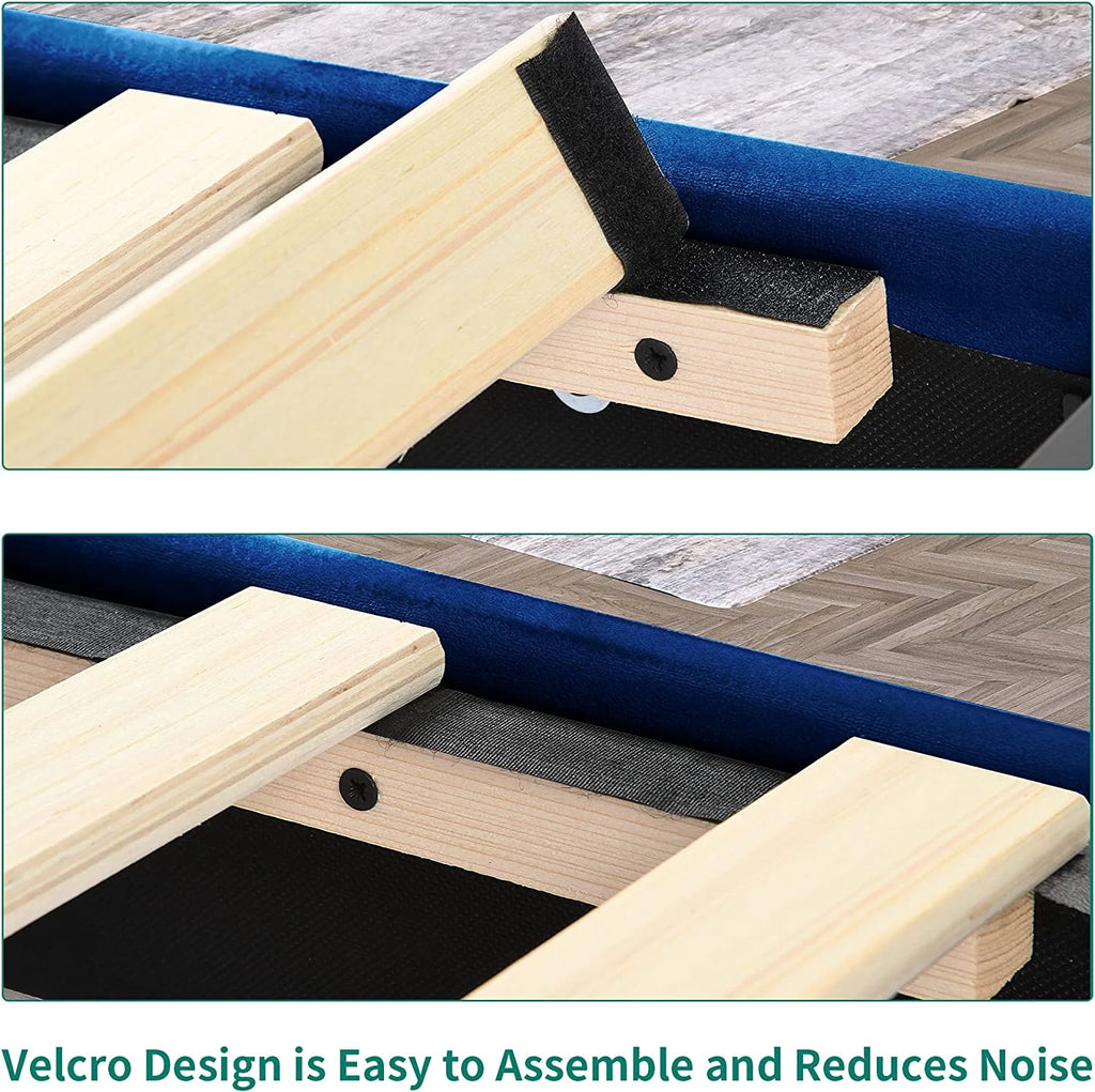 Navy Blue Velvet Upholstered Platform Bed Full F55168