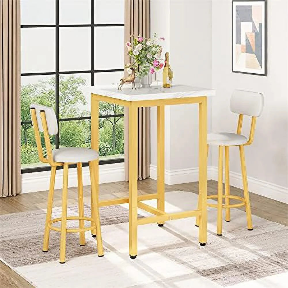 39.4” Dining Table Set for 2 with 2 PU Leather Stools X98546