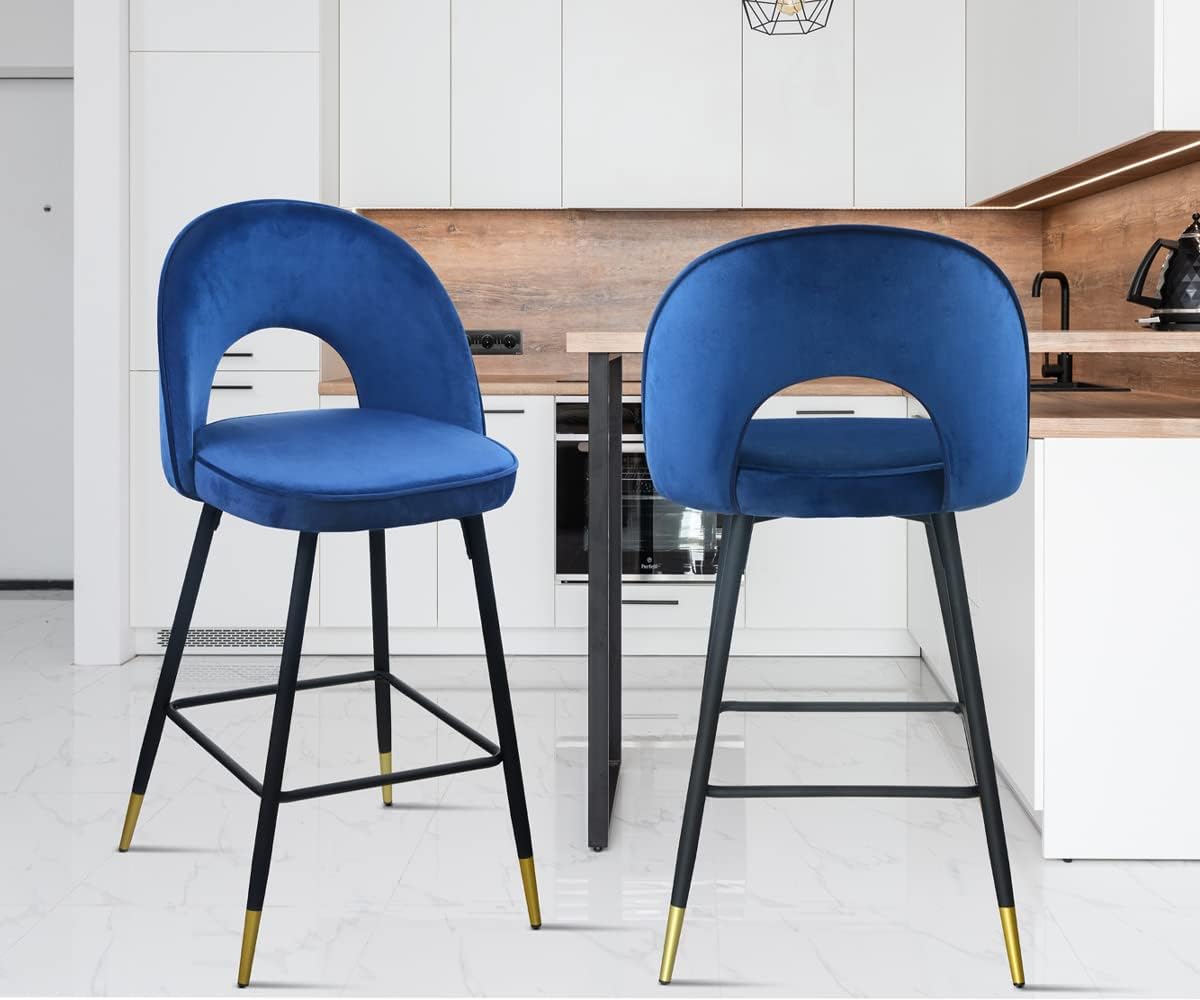 Grey Velvet Bar Stools Set of 2 with Backrest U7500