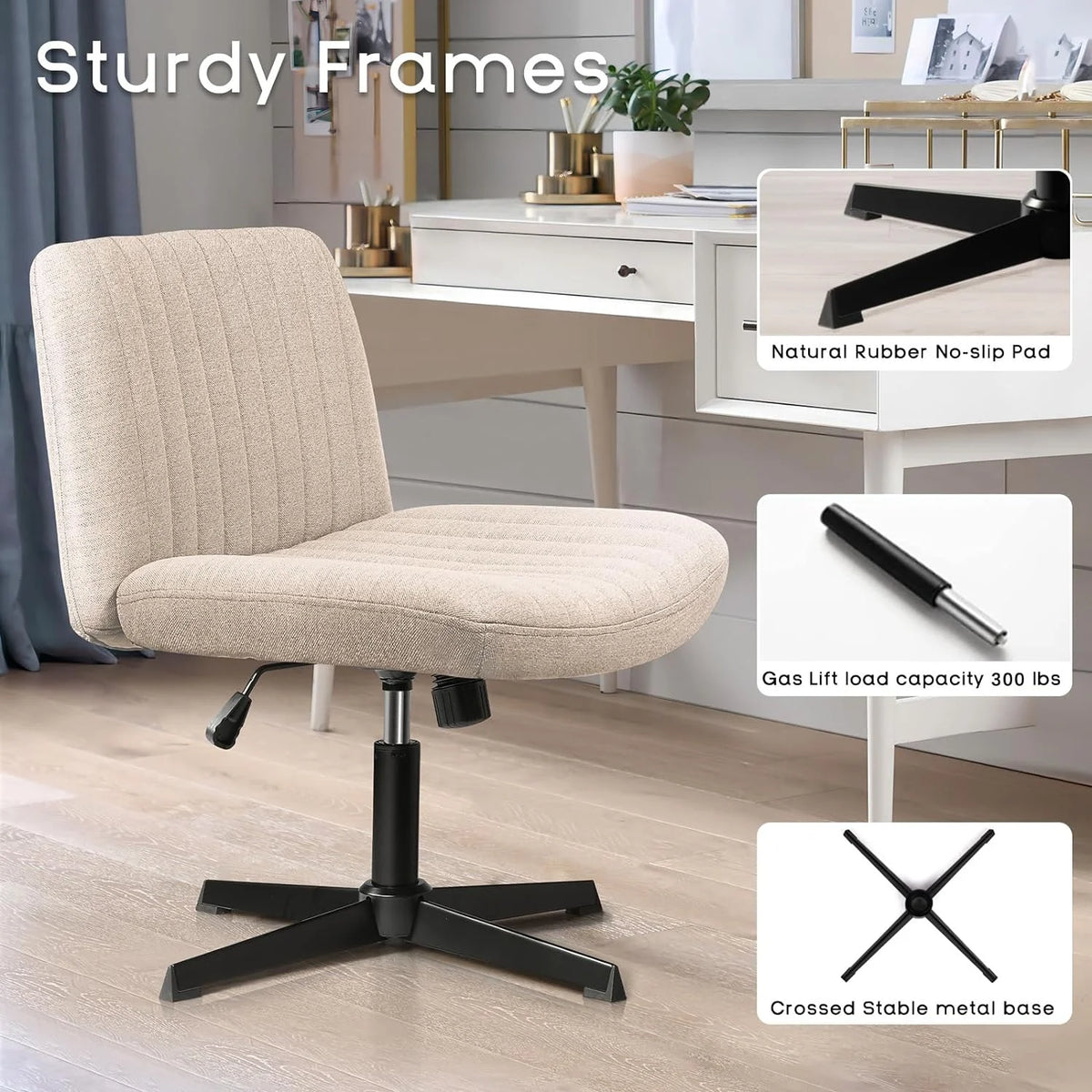 Armless Cross Legged Fabric Padded Swivel Height Adjustable Office Desk Chair J886373