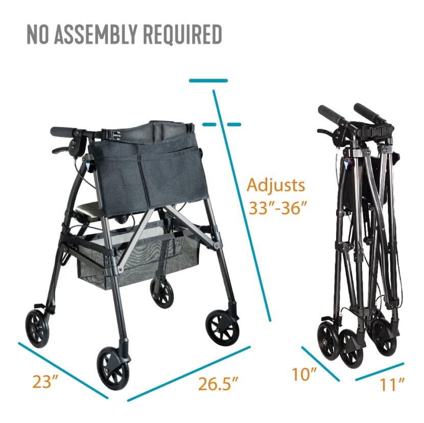 Cobalt Blue Lightweight Folding Rollator with Wheels and Seat D6278