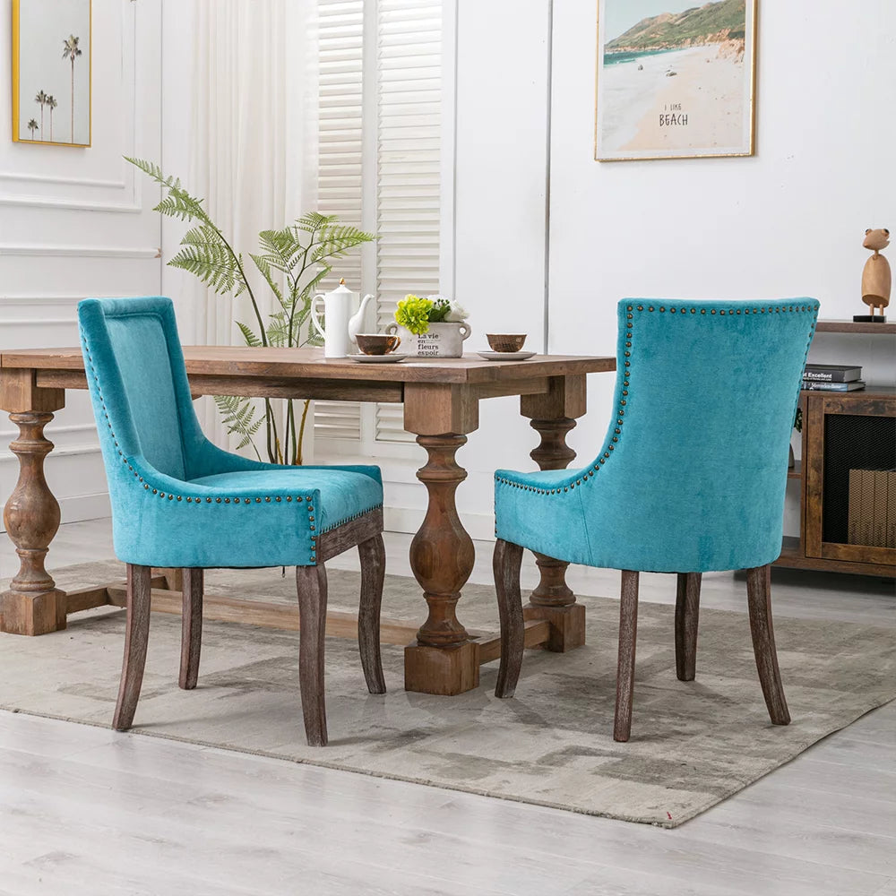 Blue Upholstered Dining Chairs Set of 2 with Wood Legs L880254