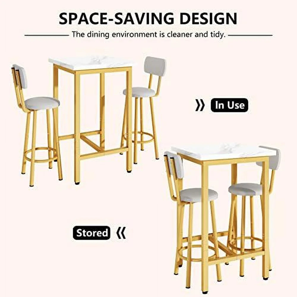 39.4” Dining Table Set for 2 with 2 PU Leather Stools X98546