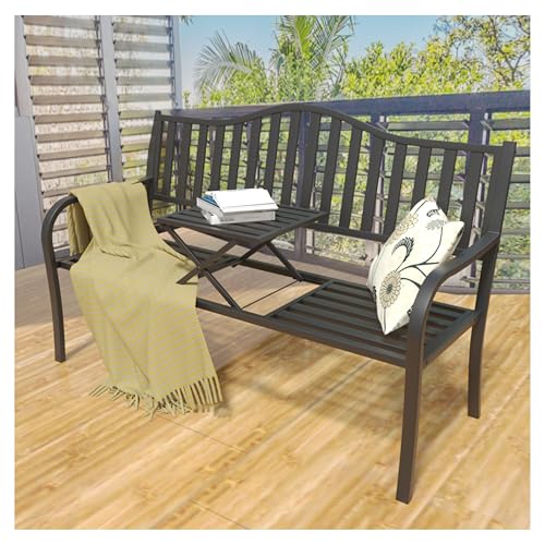 50" Metal Outdoor Bench with Backrest & Armrests F49547